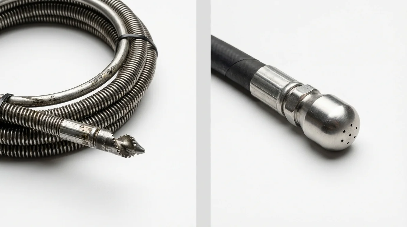 Drain snake cable and hydro jetting nozzle used for drain cleaning in Josephine, TX