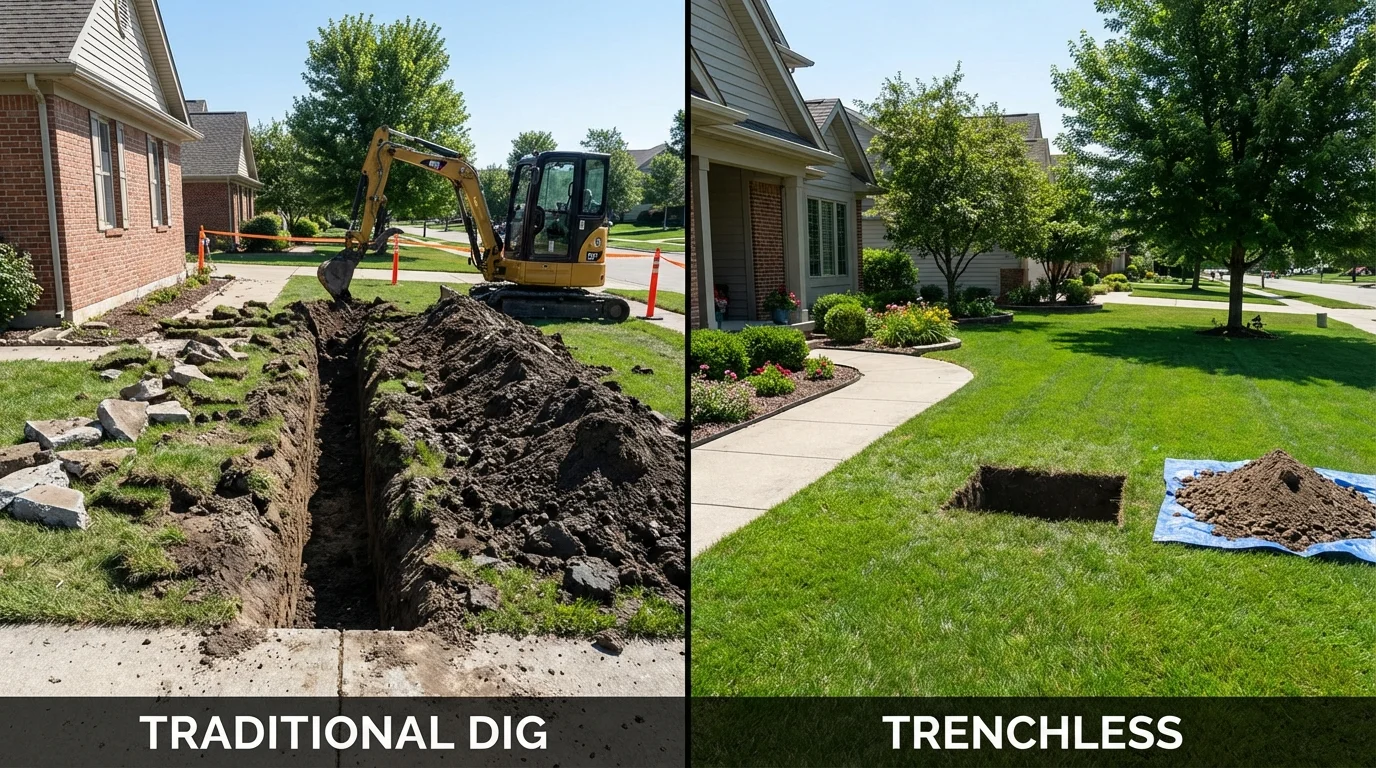 Trenchless sewer repair with minimal yard damage versus traditional excavation in Josephine, TX